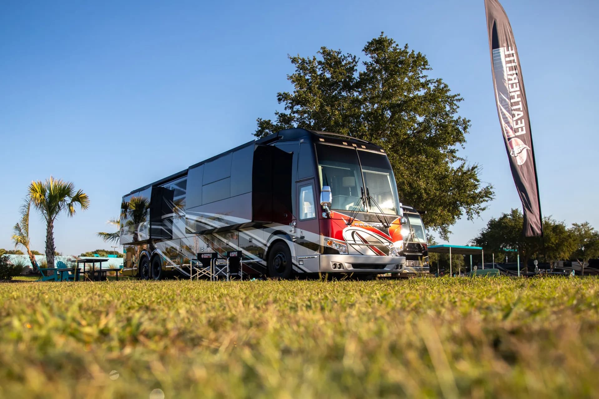 Prevost motorhome at a luxury resort